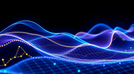 3d rendering of abstract digital background with glowing particles. Futuristic wave flow.