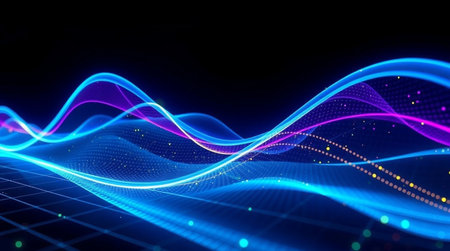 3d render of abstract technology background with glowing particles. Futuristic wave with particles.