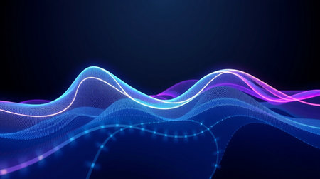 abstract wave background with particles and lines, 3d render illustration