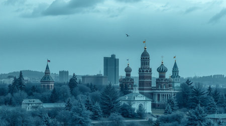 Panoramic view of the Moscow Kremlin and Cathedral of Christ the Saviourの写真素材