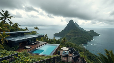 View from the terrace of a modern villa in the tropics