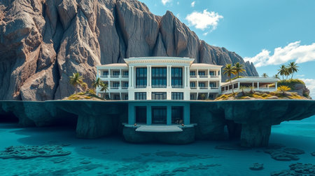 3D CG rendering of house and villa on the island.の写真素材