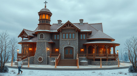 A large wooden house in the style of the 19th century.の写真素材