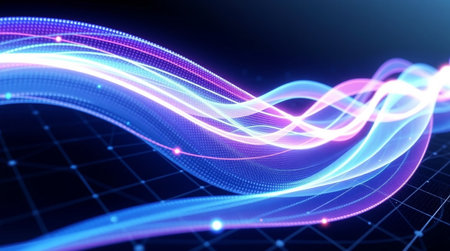 3d illustration of abstract technology background with blue and purple glowing lines
