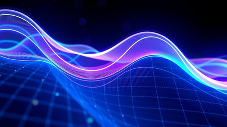 3D illustration of abstract digital technology background with wave and particles. Big data...