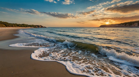 Sunset on the beach of the island of Sardinia, Italyの写真素材