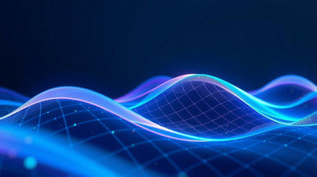 3d rendering of abstract digital wave with glowing particles in dark space