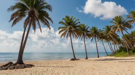 Palm trees on a tropical beach in Cayo Largo, Cubaの写真素材
