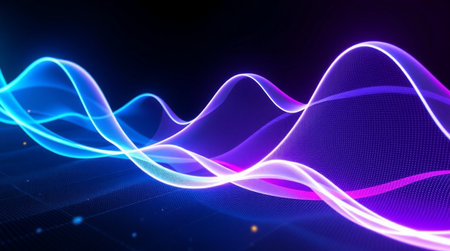 abstract background with blue and violet glowing lines, 3d render