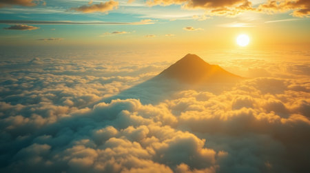 Beautiful sunrise over the clouds with a mountain in Japan.