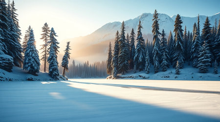 Beautiful winter landscape with snow covered fir trees in the mountains.の写真素材
