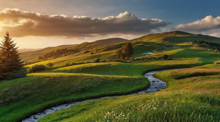Beautiful landscape of the Carpathian mountains at sunset, Ukraine