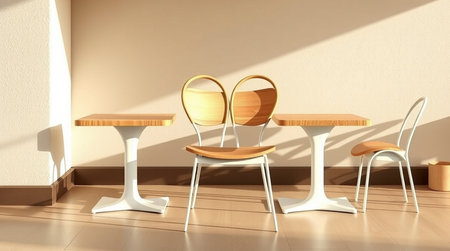 3d rendering of a modern dining room with round table and chairsの写真素材