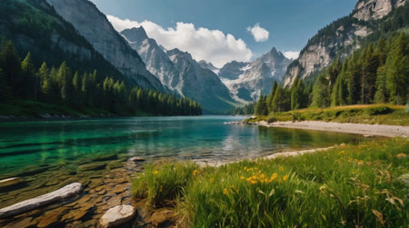 Panoramic view of Lake Misurina, Dolomites, Italyの写真素材