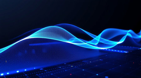 abstract blue wave on dark background, computer generated abstract background, 3d renderの写真素材