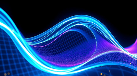 abstract blue wave on black background. 3d rendering - illustration