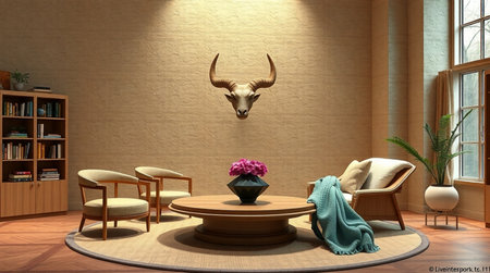 Interior of the living room with furniture - 3D render.