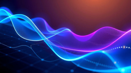 3d illustration of abstract technology background with glowing particles. Futuristic wave flow.の写真素材
