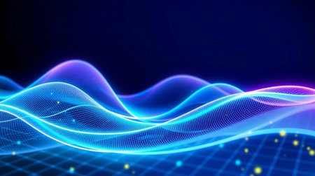 Futuristic technology background. Abstract wave with glowing particles. Vector illustration.