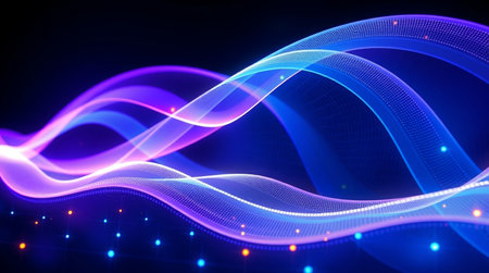 3d illustration of abstract blue background with glowing waves and bokeh