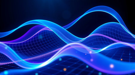 3D illustration of abstract technology background. Futuristic wave with glowing particles.