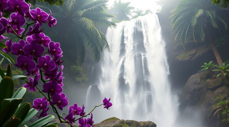 Waterfall in the jungle. Beautiful waterfall in the tropics.の写真素材