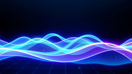 abstract blue wave background with glowing lines and particles. 3d rendering
