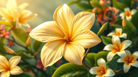 Frangipani flowers blooming in the garden, nature background