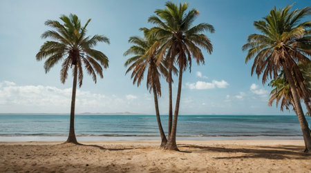 Palm trees on the sandy beach of the Caribbean Sea, Dominican Republicの写真素材