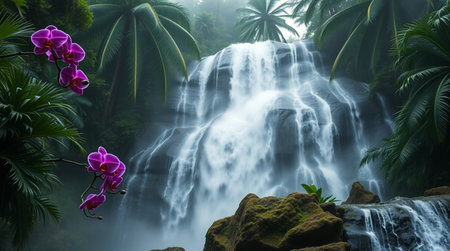Beautiful waterfall in tropical rainforest.の写真素材