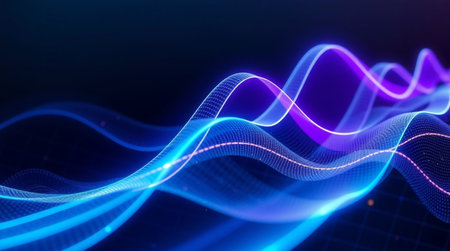 3D illustration of abstract digital wave with glowing particles. Futuristic technology style.