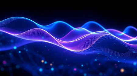 3d rendering abstract digital wave with particles and bokeh lights