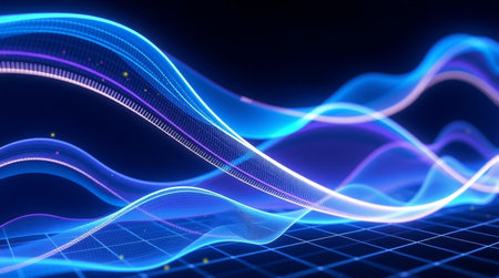 abstract background with blue and purple glowing lines. 3d renderingの写真素材