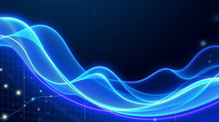Abstract blue wave background. Futuristic technology style. Vector illustration.の写真素材