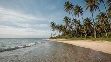 Tropical beach with coconut palm trees in Sri Lanka, Asia