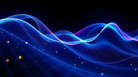 3d illustration of abstract digital background with flowing particles and bokeh effect