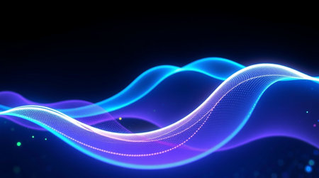 Abstract glowing particles wave. Futuristic technology style. Elegant background for business presentations.の写真素材