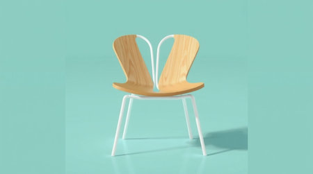 3d render of a wooden chair on a turquoise backgroundの写真素材