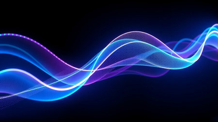 3d illustration of blue and purple flowing lines, abstract background.