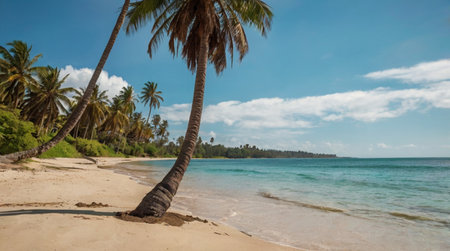 Palm trees on a tropical beach in the Dominican Republic, Caribbeanの写真素材