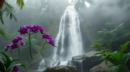 Beautiful waterfall in the tropical forest.の写真素材