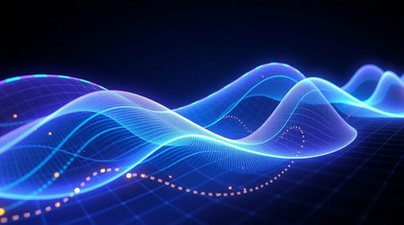 3D illustration of abstract technology background with dynamic waves. Big data visualization.の写真素材