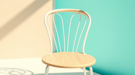 3d render of white chair against pastel blue wall background.の写真素材