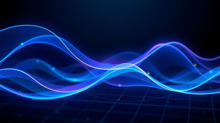 Abstract blue wave on dark background. Vector illustration. Futuristic technology style.