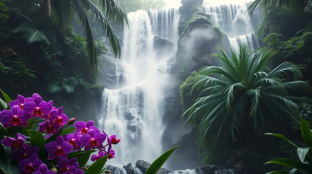 Beautiful waterfall in the tropical forest. Waterfall in the jungle.の写真素材