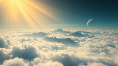 Mountain in the clouds. 3d illustrationの写真素材