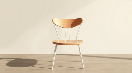 Wooden chair with shadow on the wall. 3D rendering.