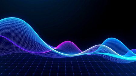 Futuristic technology wave background with glowing particles. Vector illustration.