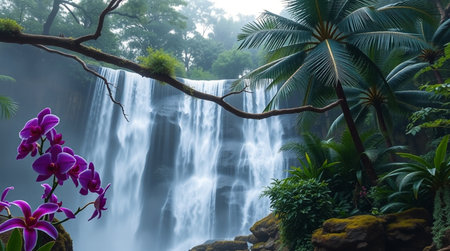 Beautiful waterfall in tropical forest. Waterfall in rainforest.の写真素材