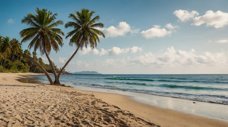Tropical beach with palm trees on a sunny day. Sri Lankaの写真素材